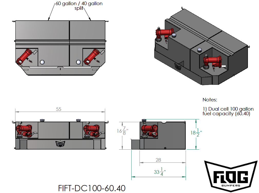 100 gal. dual cell fuel tank dimensions