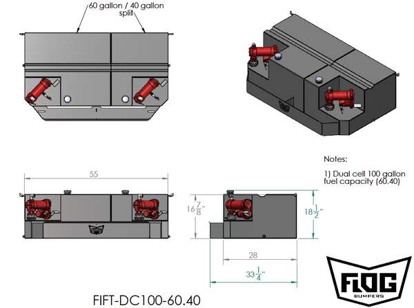100 gal. dual cell fuel tank dimensions